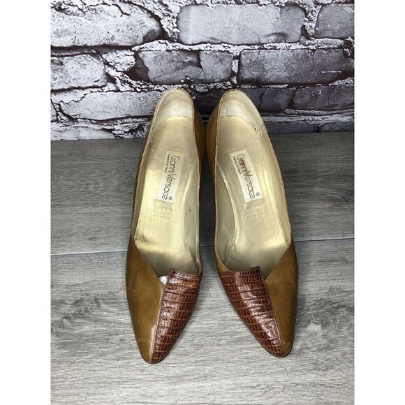 Gianni Versace Brown Croc Leather Pointed Toe Dress Heels Women Sz 39EU/8.5M US - Picture 6 of 16